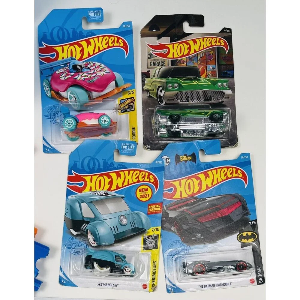 HOT WHEELS Track Builder Multi Loop & Barrel Box Replacement Parts + 4 NIP Cars